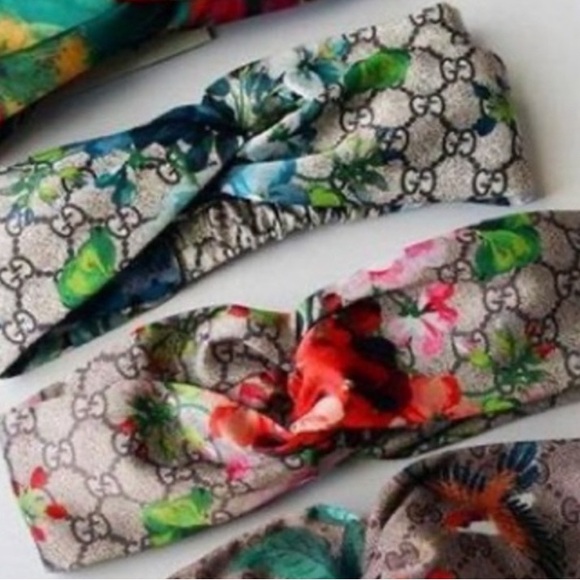 Gucci Blooms Floral Silk headband - blue and pink - Picture 1 of 6
